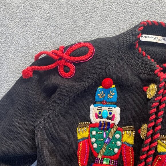 Vtg 1993 Michael Simon Nutcracker Cardigan Sweater Hand Beaded Intricate Sz 1 - Picture 8 of 15